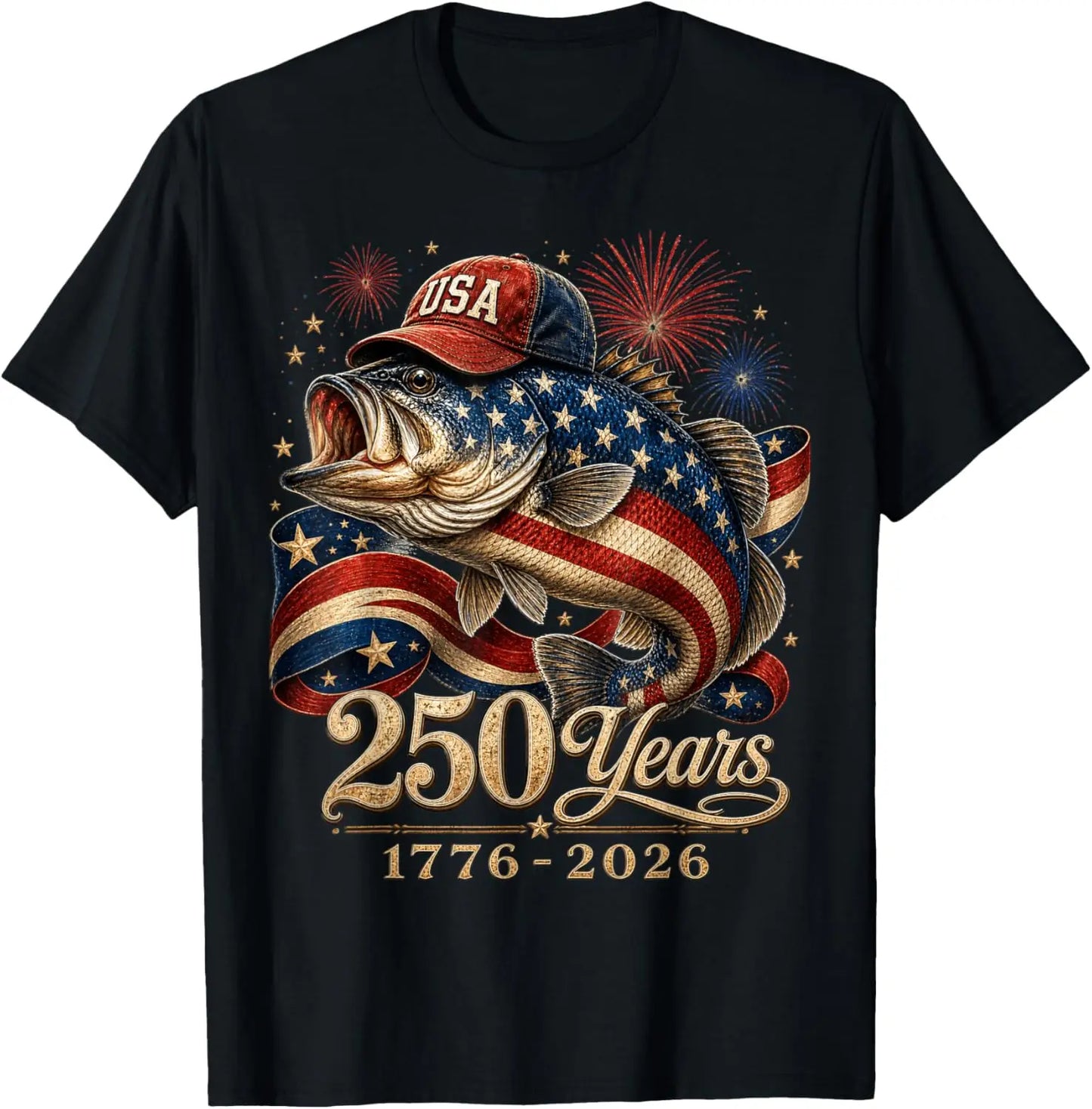 Largemouth Bass Freedom 250 USA Firework T-Shirt