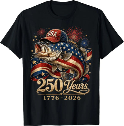 Largemouth Bass Freedom 250 USA Firework T-Shirt