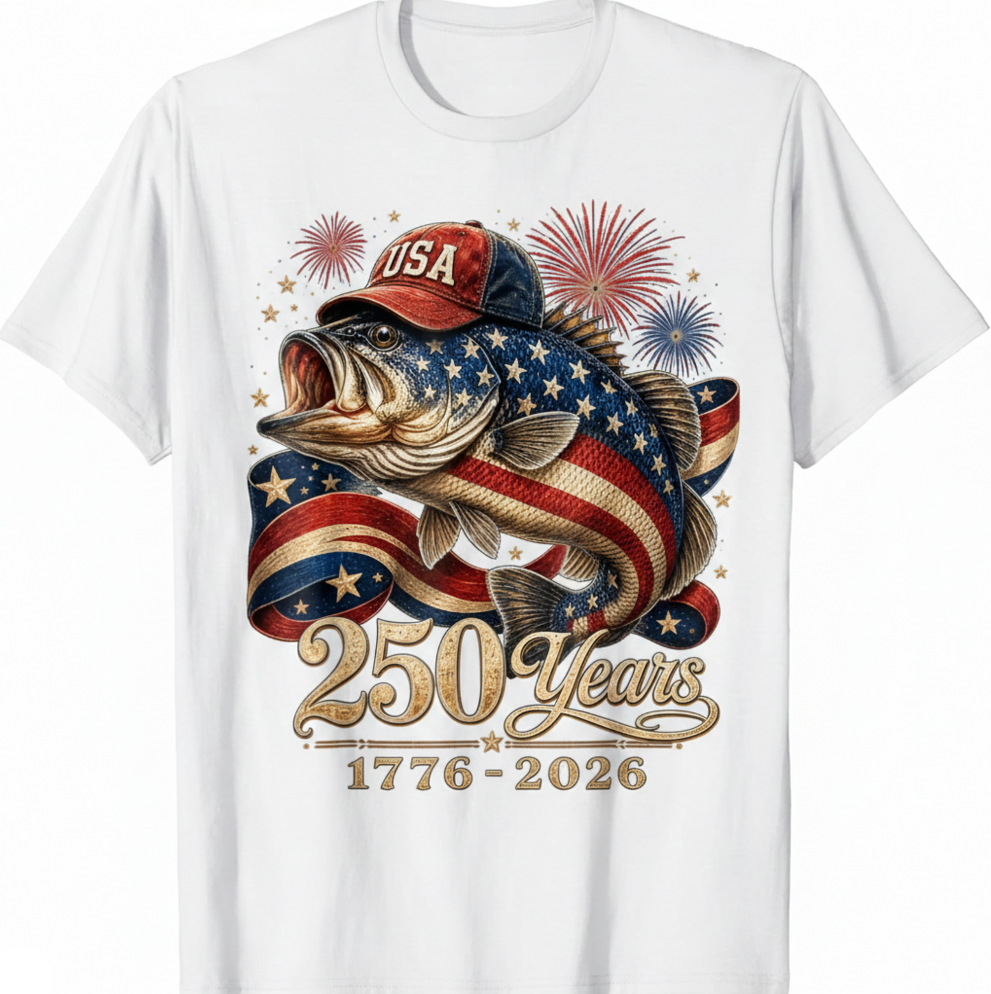 Largemouth Bass Freedom 250 USA Firework T-Shirt
